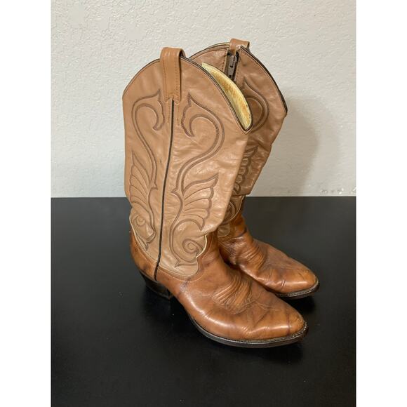 VTG Leather Western Cowgirl Zip Boots Women 9 Aztec Distressed Festival Concert - Picture 2 of 11